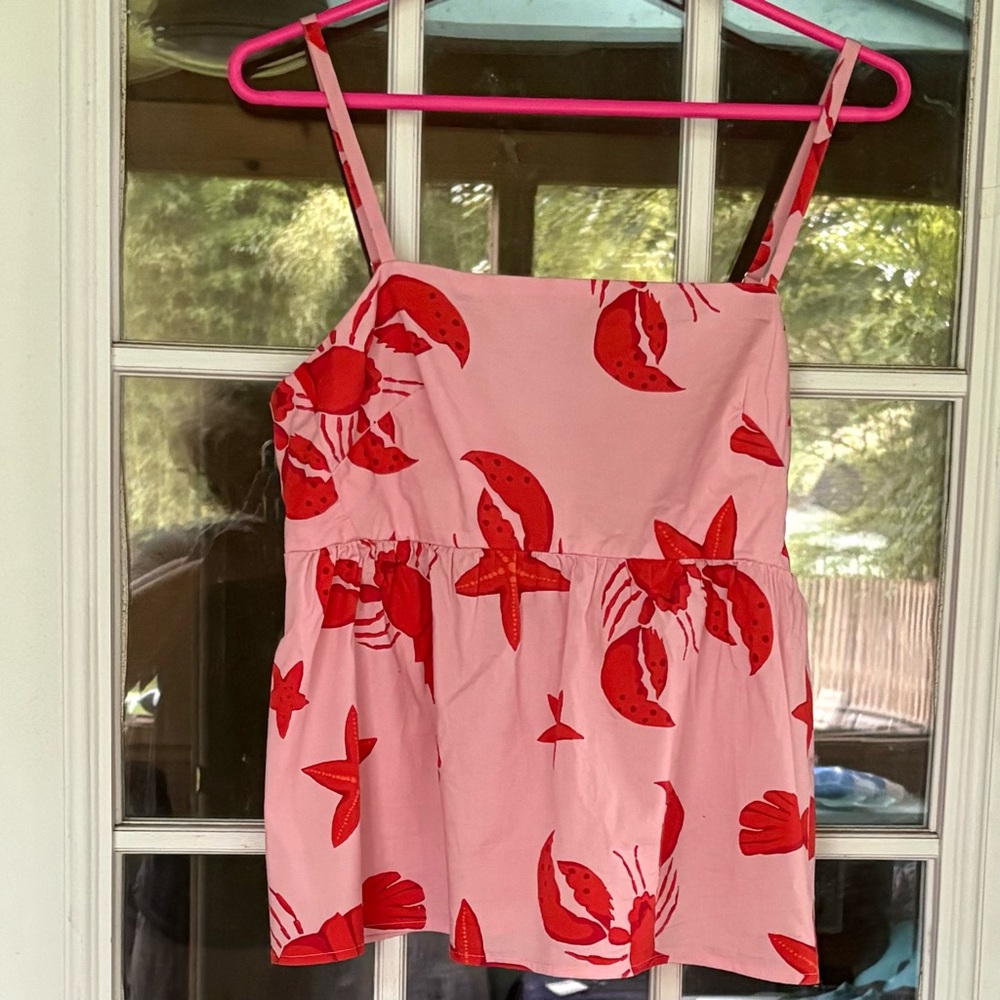 J. Crew Pink and Red Lobster Strap Top. Size 6
